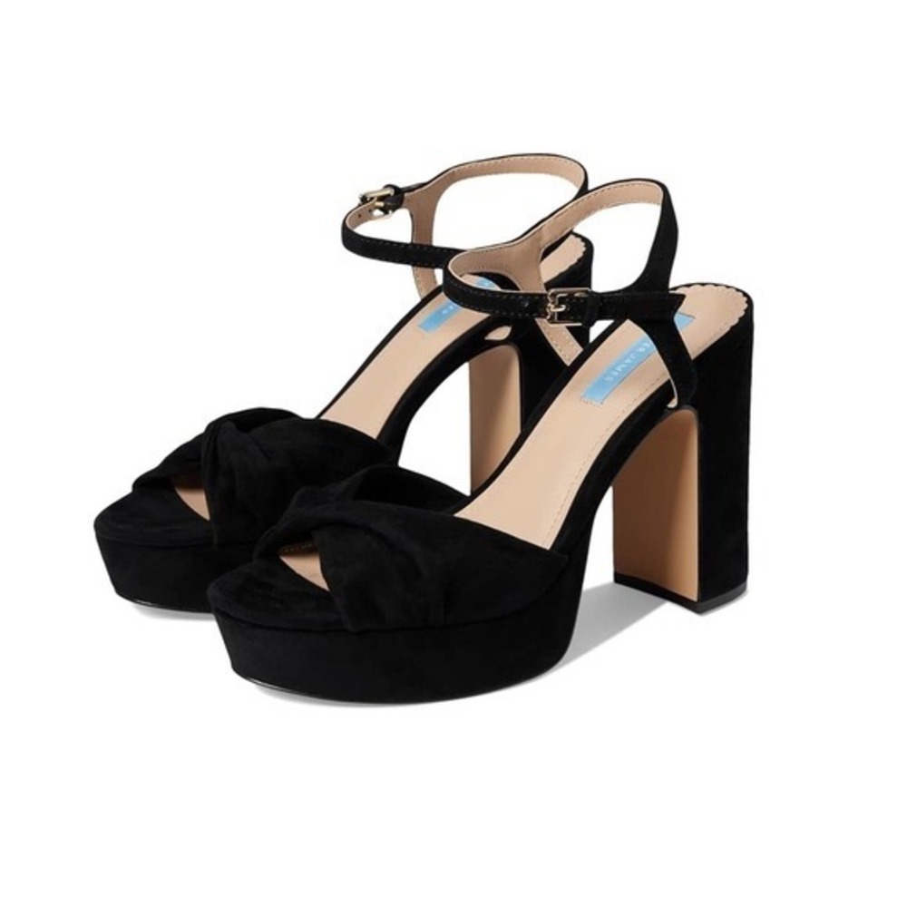 Draper James Black Faux Suede Platform Block Heel Sandals Ankle Strap Womens 7.5